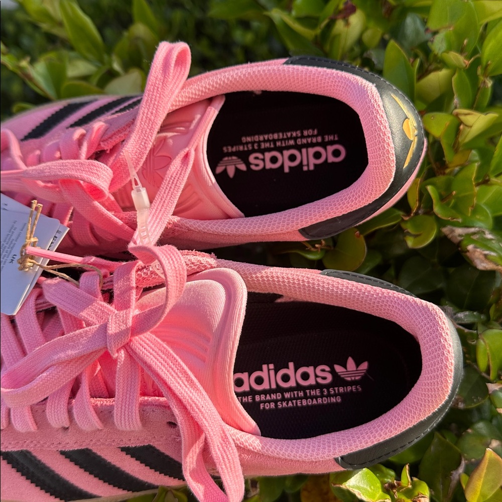 adidas Gazelle Pink Suede Sneakers with Black Stripes and Gum Sole - Picture 5 of 7